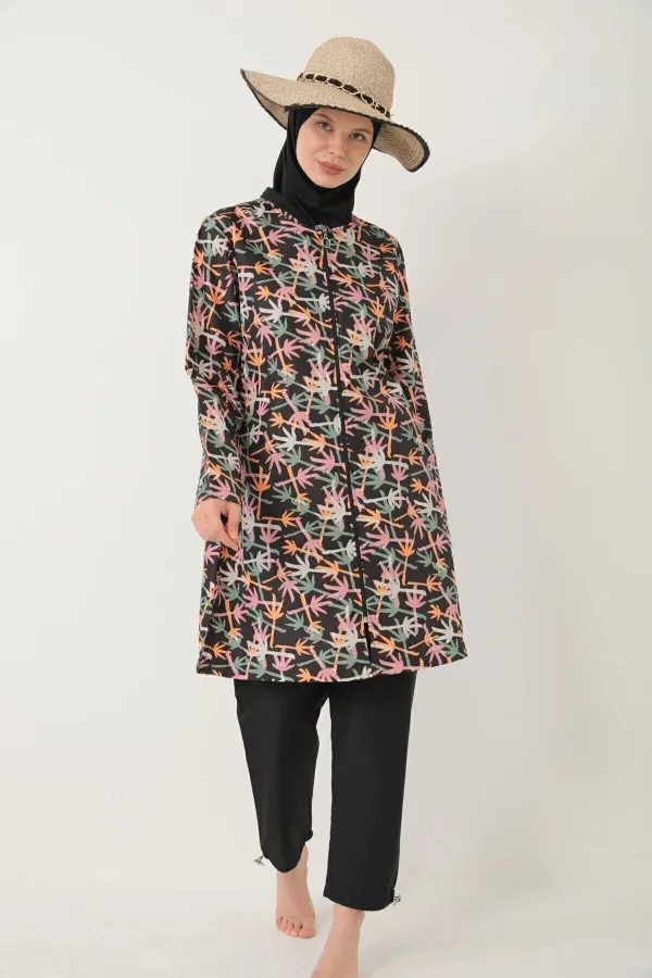 Maillot de bain hijab intégral Parachute orange et noir