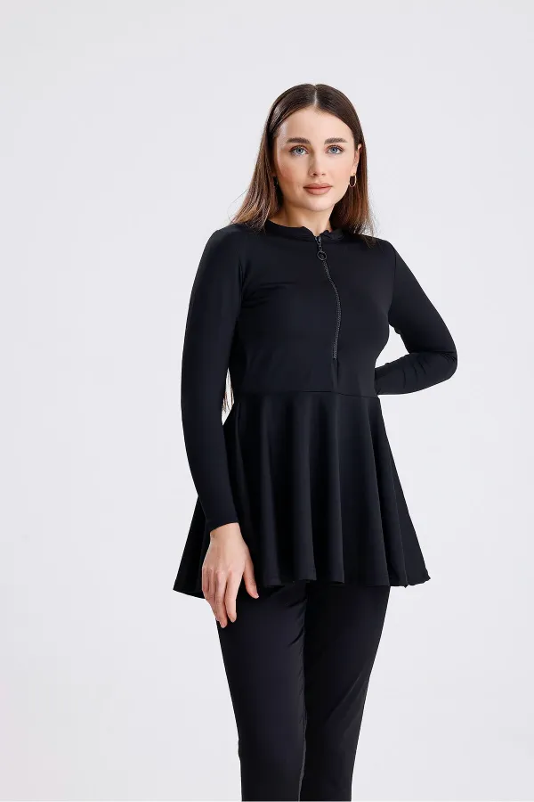 Semi-Closed Zip-Up Hijab Swimsuit with Leggings