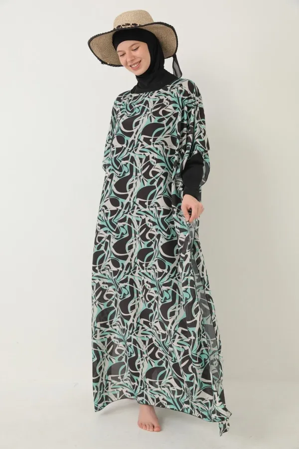 MODEST SWIMSUIT WITH PATTERNED PAREO