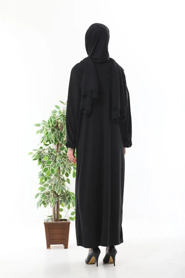 dantelli başörtülü fermuarlı bilekleri lastikli kayma yapmaz namaz elbisesi