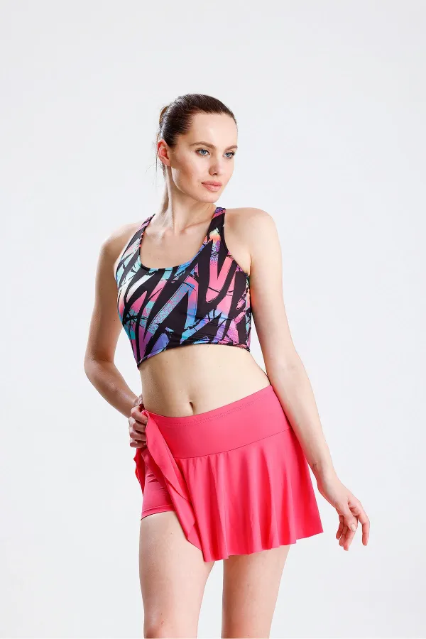 İkili Takım Şort Etekli Crop Mayo