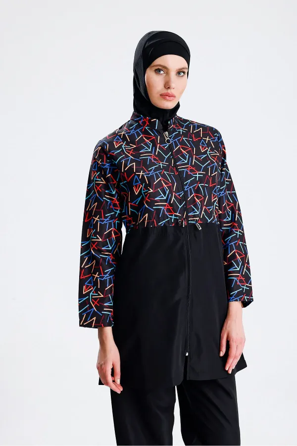 Maillot de bain une pièce imperméable en parachute, noir et jaune