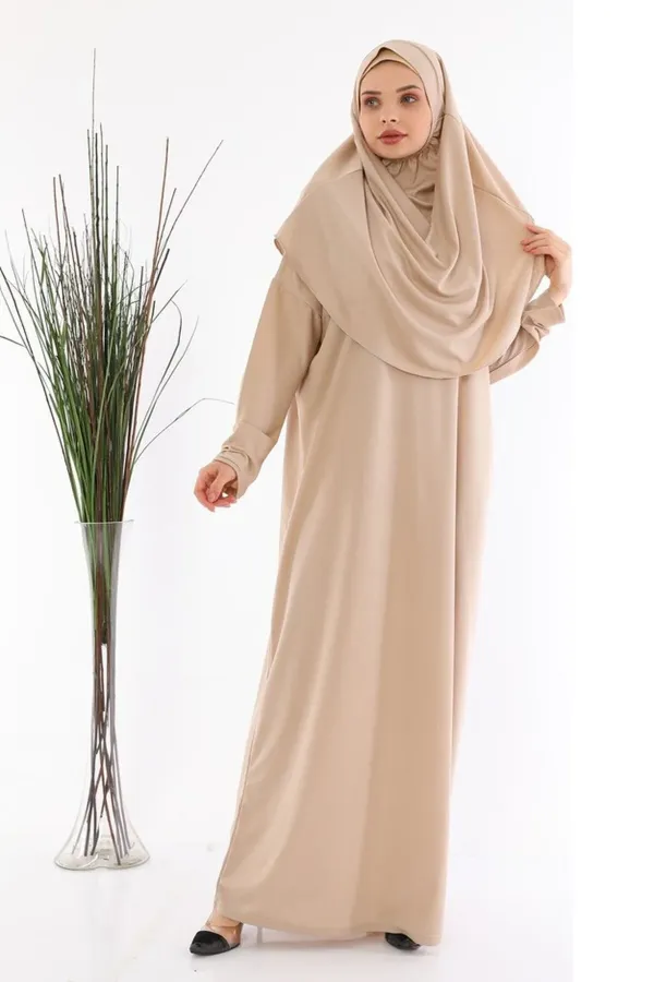 Tesbih Hediyeli Boydan Giymeli Tek Parça Namaz Elbisesi