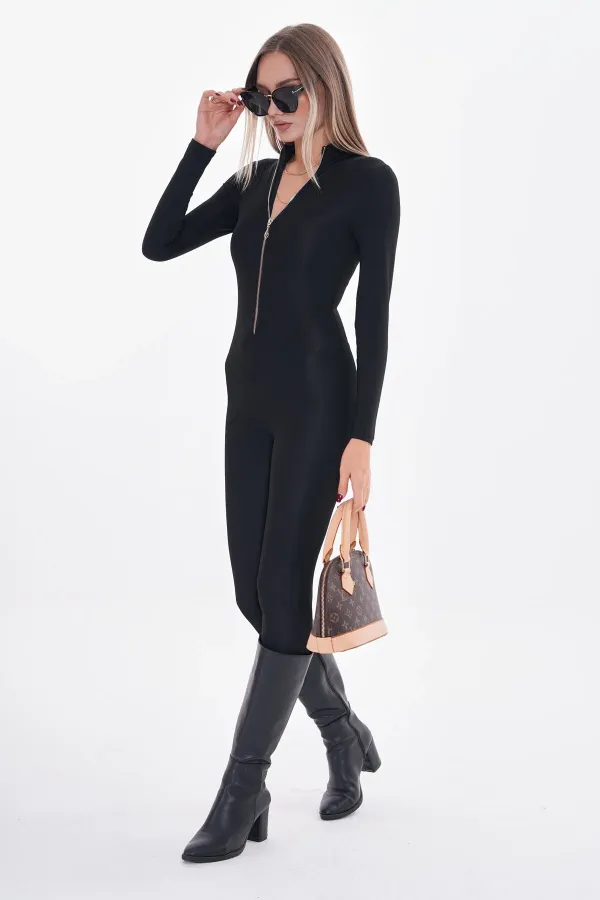 Fermuarlı Kadın Body Tulum Günlük / Günlük Giyim / Spor Kalıp Yeniden Düzenlendi