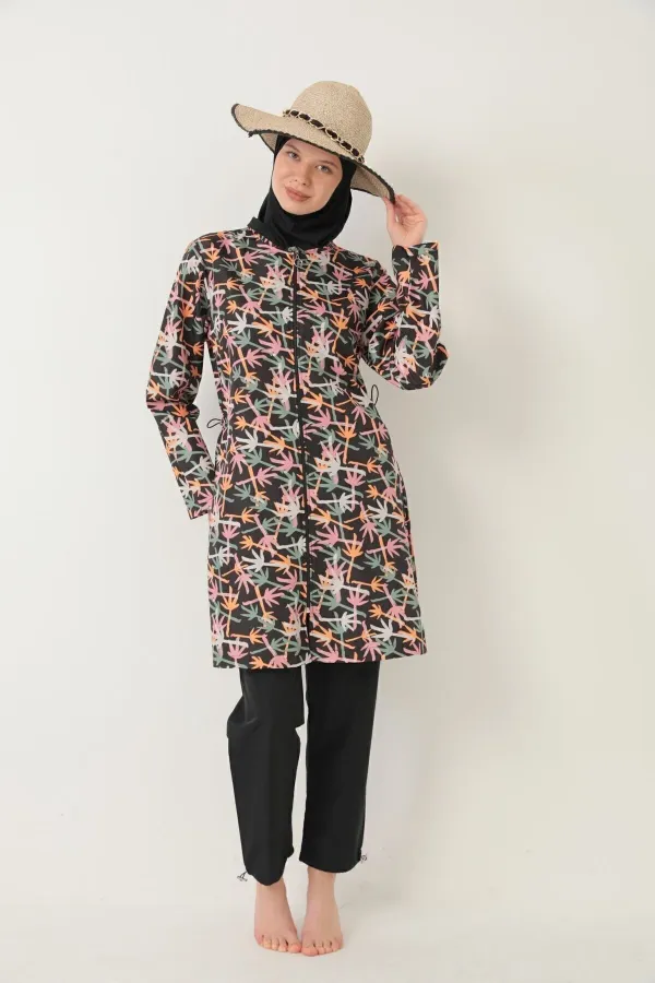 Maillot de bain hijab intégral Parachute orange et noir