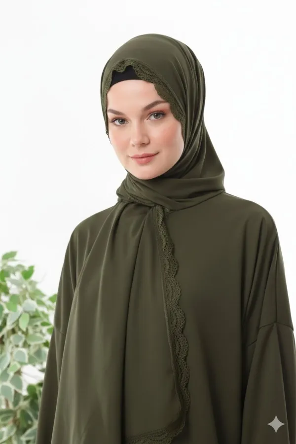 dantelli başörtülü fermuarlı bilekleri lastikli kayma yapmaz namaz elbisesi