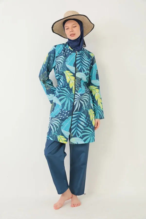 Maillot de bain hijab intégral parachute jaune et bleu