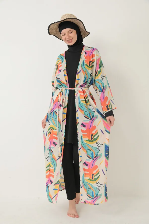 Pareolu Tam Kapalı Tesettür Mayo Likralı Kumaş