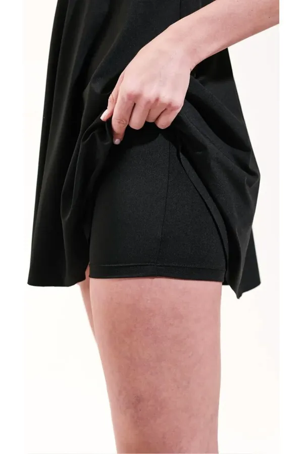 Maillot de bain une pièce short et robe en lycra avec coussinets de poitrine en lycra, noir/marine.