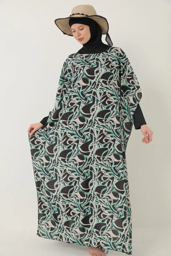 MODEST SWIMSUIT WITH PATTERNED PAREO