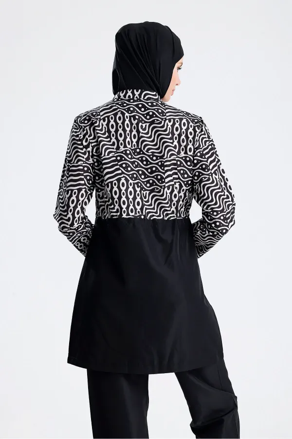 Maillot de bain hijab parachute imperméable noir et blanc