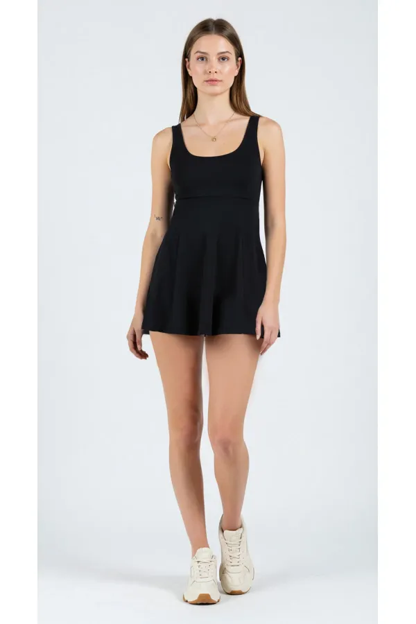 Maillot de bain une pièce short et robe en lycra avec coussinets de poitrine en lycra, noir/marine.