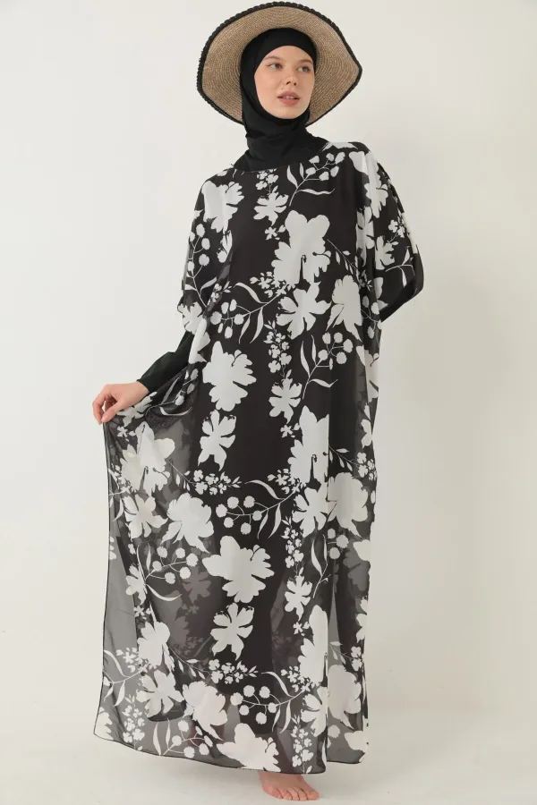 Pareolu Tam Kapalı Tesettür Mayo Likralı Kumaş