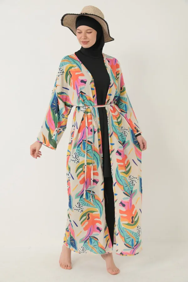 Pareolu Tam Kapalı Tesettür Mayo Likralı Kumaş