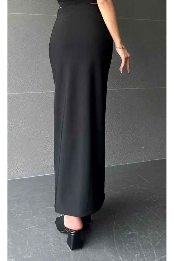 Jupe longue noire fendue, jupe en lycra noir doux au toucher, cygne