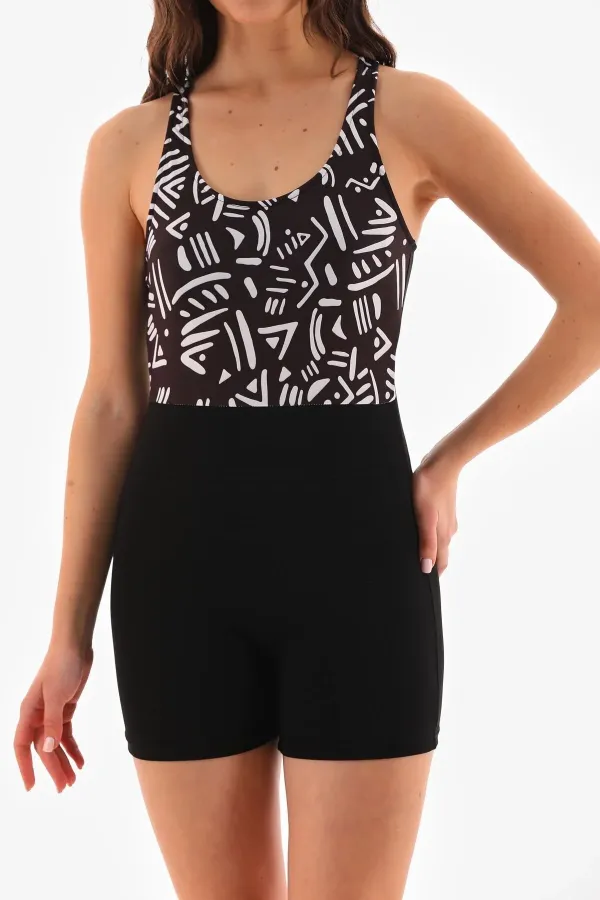 combinaison short à motifs maillot de bain