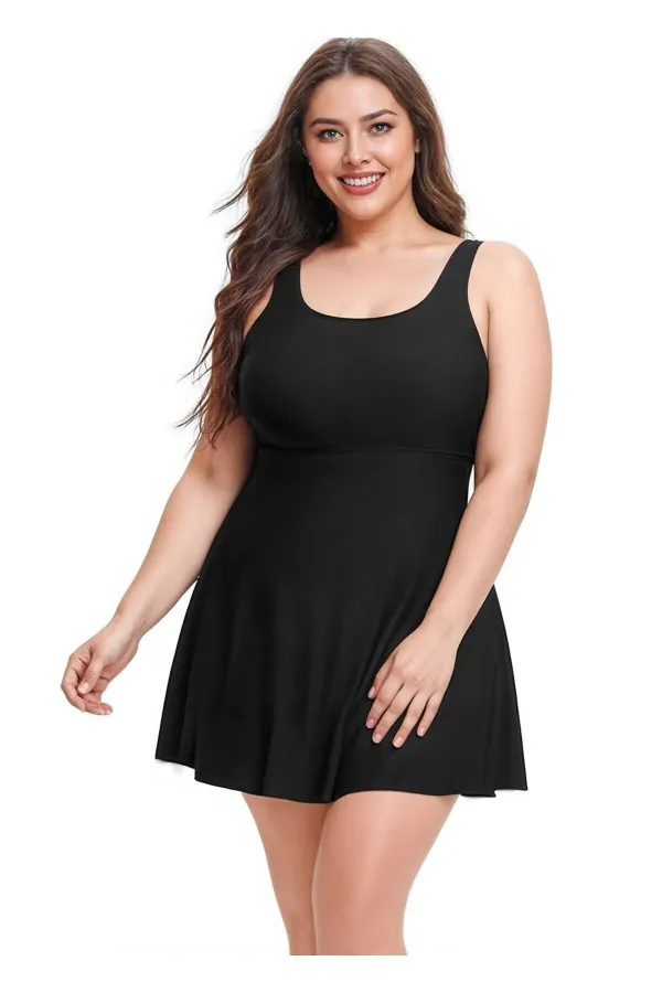 Likralı Büyük Beden Tek Parça Birleşik Şortlu Elbise Mayo