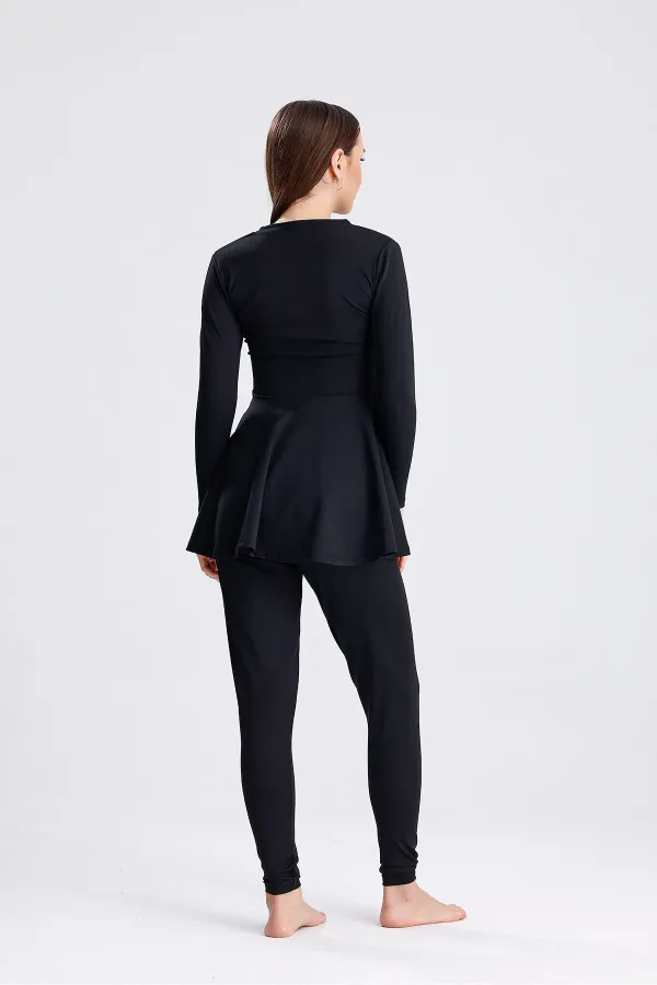 Semi-Closed Zip-Up Hijab Swimsuit with Leggings