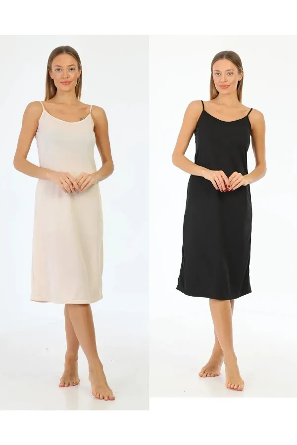 Ensemble 2 pièces : robe à bretelles, doublure, jupon, noir et beige