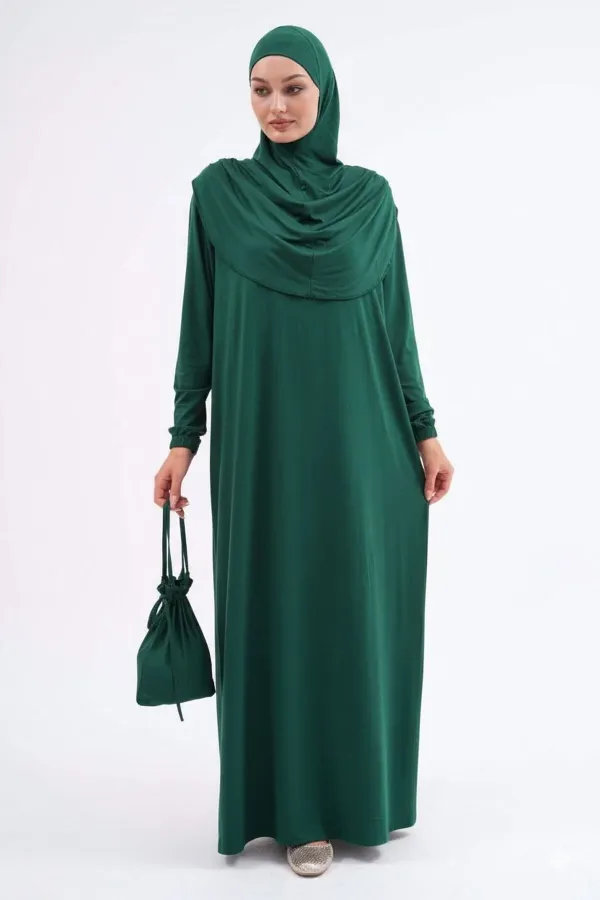 Pamuklu Çantalı Namaz Elbisesi Bilekleri Lastikli Tesettür Elbise
