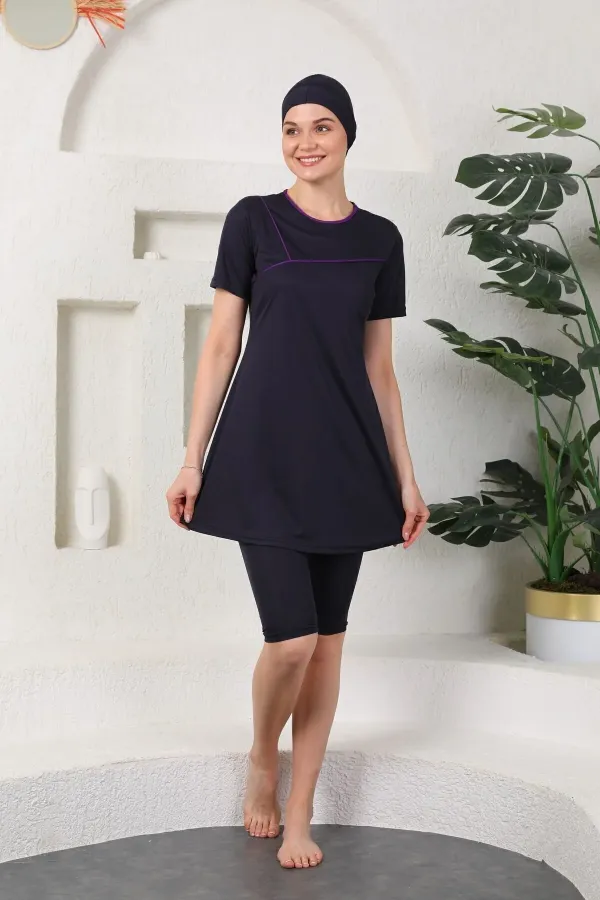 Yarı Kapalı Tesettür Mayo Lacivert