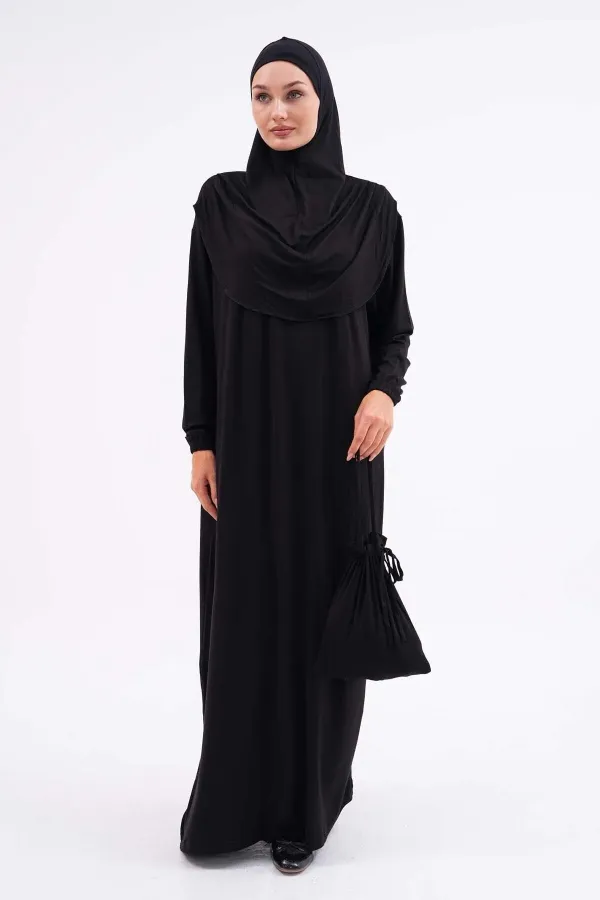 Robe de prière en coton avec pochette, chevilles élastiquées, robe pudique