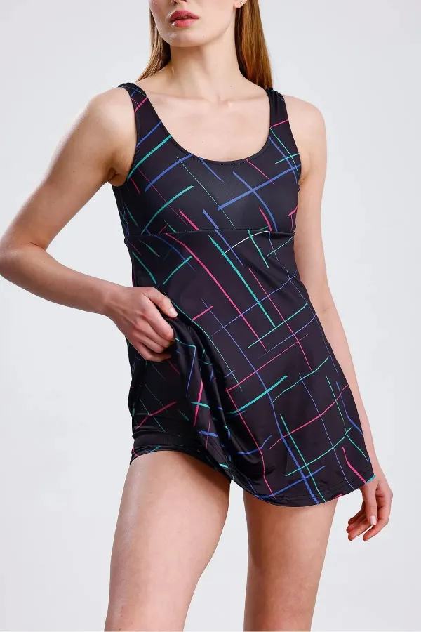 Maillot de bain une pièce short en lycra avec coussinets de poitrine, noir/marine, short