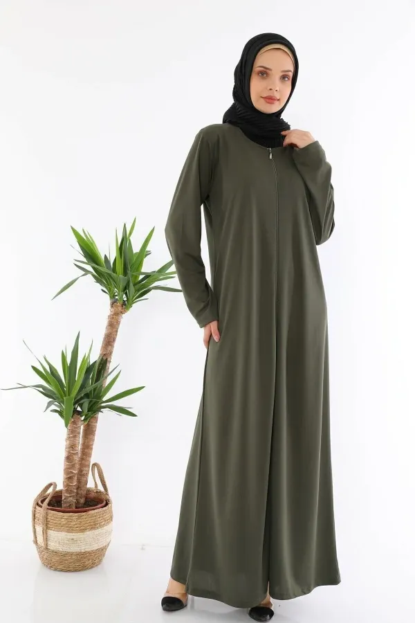 Fermuralı Namaz Elbisesi Ferace Haki