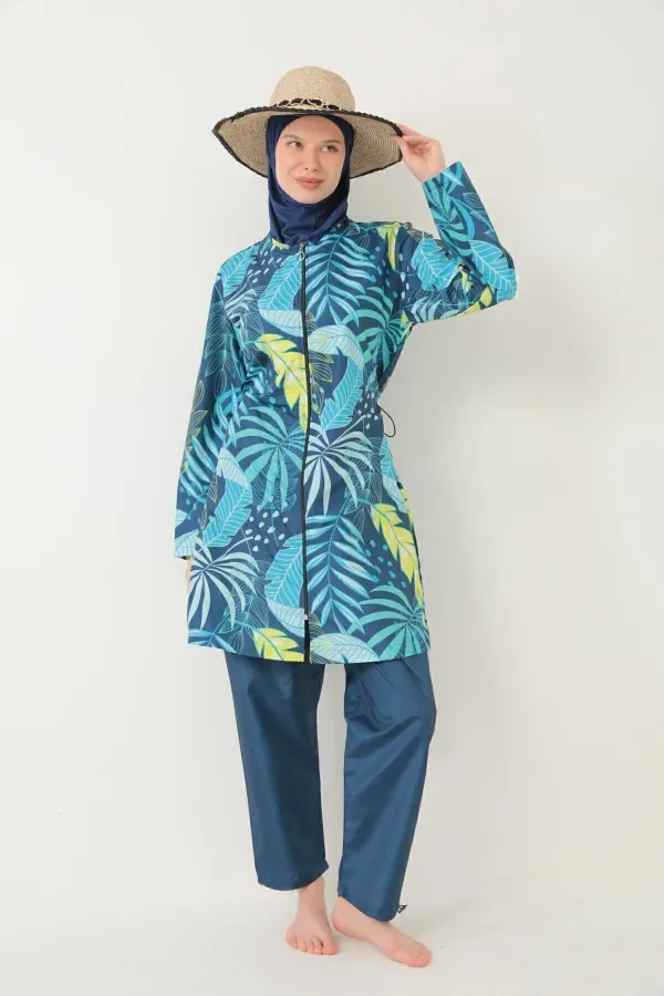 Maillot de bain hijab intégral parachute jaune et bleu