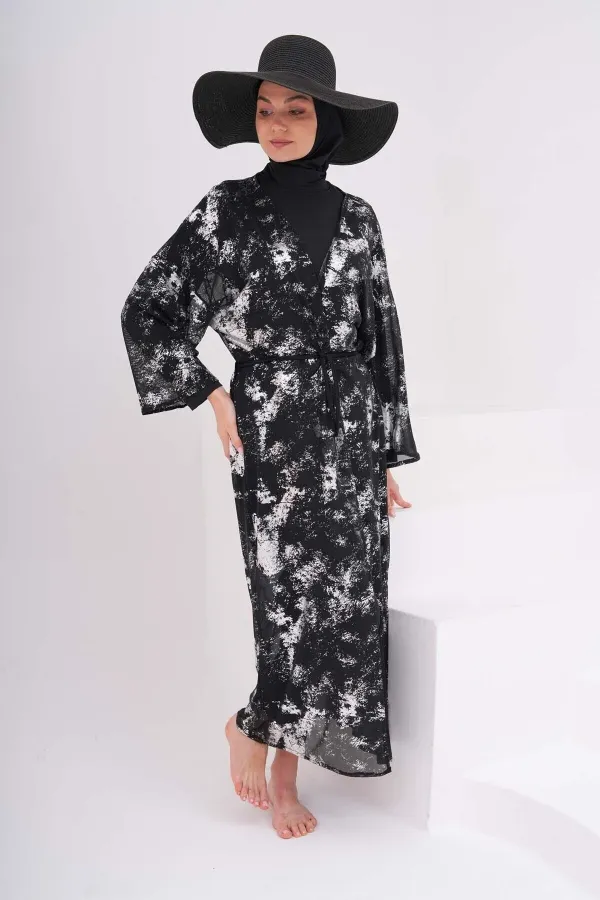 Tesettür Mayo Üzerine Varaklı Desenli Pareo