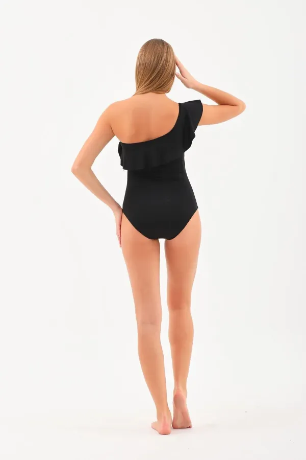One-shoulder ruffled swimsuit