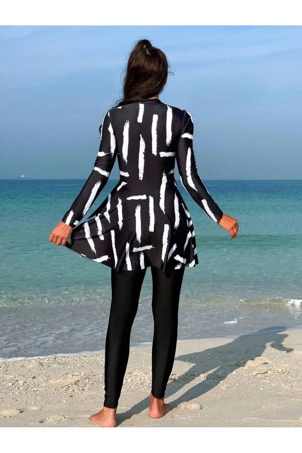 Yarı Kapalı Taytlı Tesettür Mayo Fırça