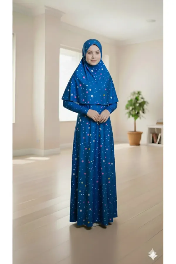 Kız Çocuk Desenli Namaz Elbisesi Likralı Esnek Baskılı Kumaş