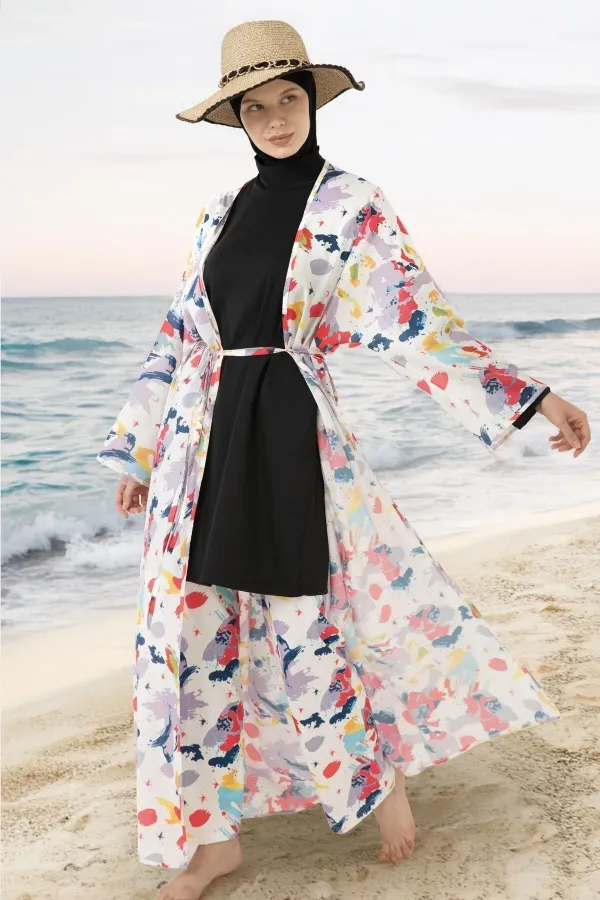 Paréo, maillot de bain hijab couvrant entièrement, en lycra blanc