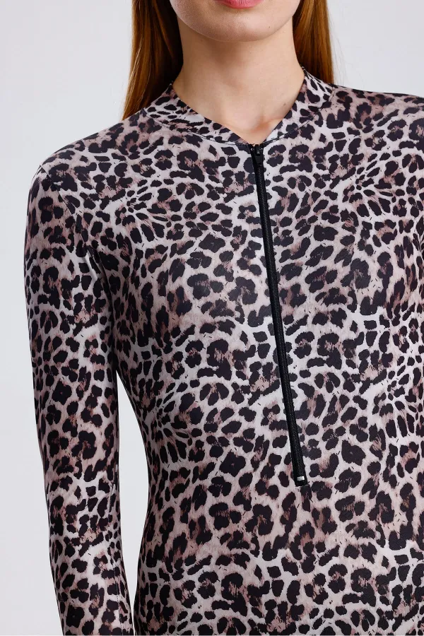 Fermuarlı Uzun kollu Yüzücü Mayosu Tulum mayo CUPsız