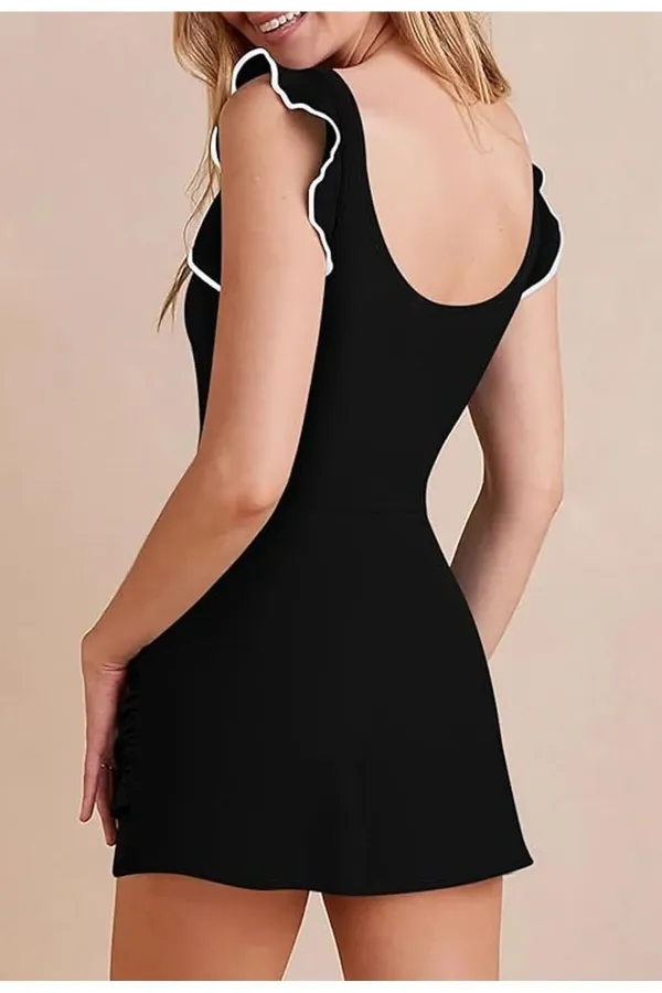 Ruffled Shoulder Integrated Slip Dress Swimsuit / Beach / Pool Pattern Adjusted, True to Size.