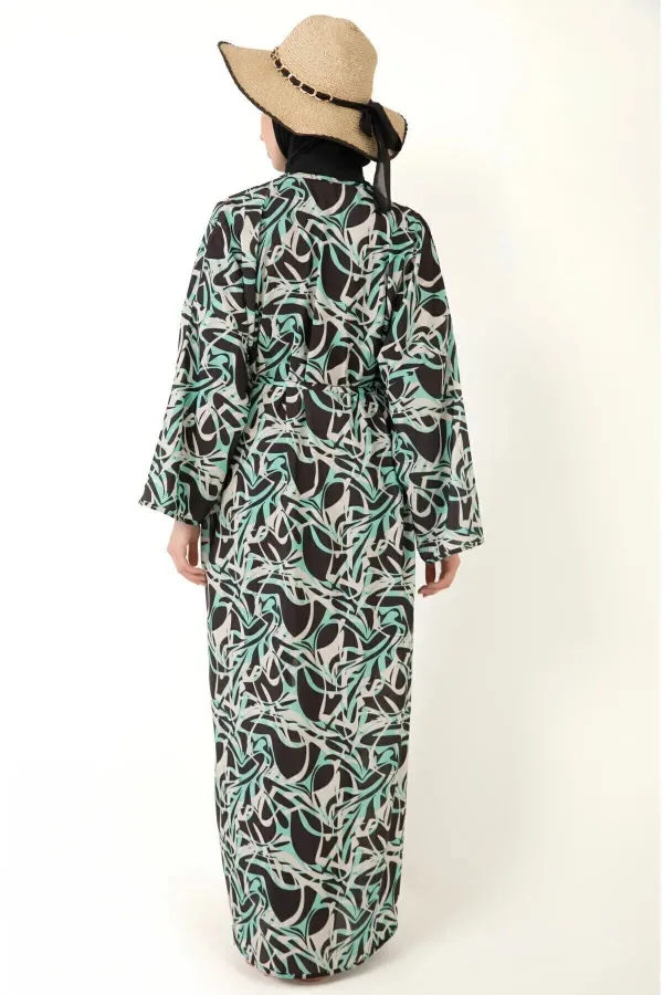 Pareo Fully Covered Hijab Swimsuit Lycra Fabric Black Green