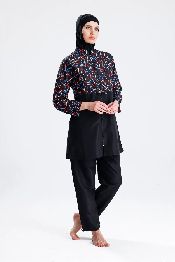 Maillot de bain une pièce imperméable en parachute, noir et jaune