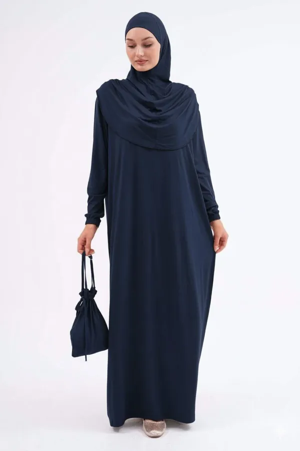 Pamuklu Çantalı Namaz Elbisesi Bilekleri Lastikli Tesettür Elbise