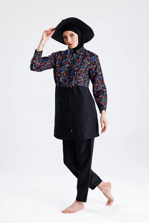 Maillot de bain une pièce imperméable en parachute, noir et jaune