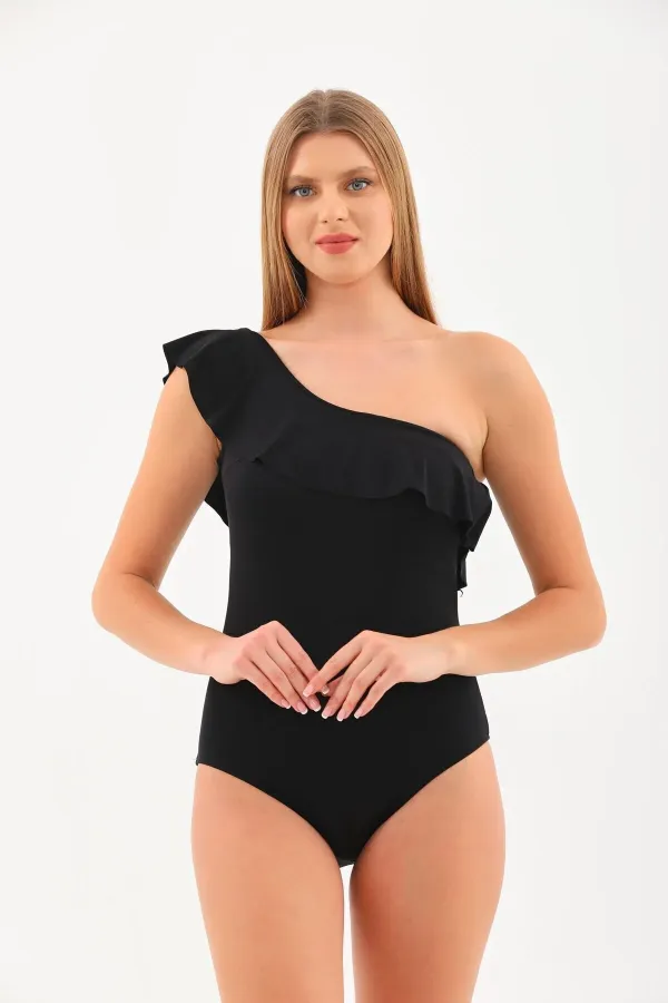 One-shoulder ruffled swimsuit