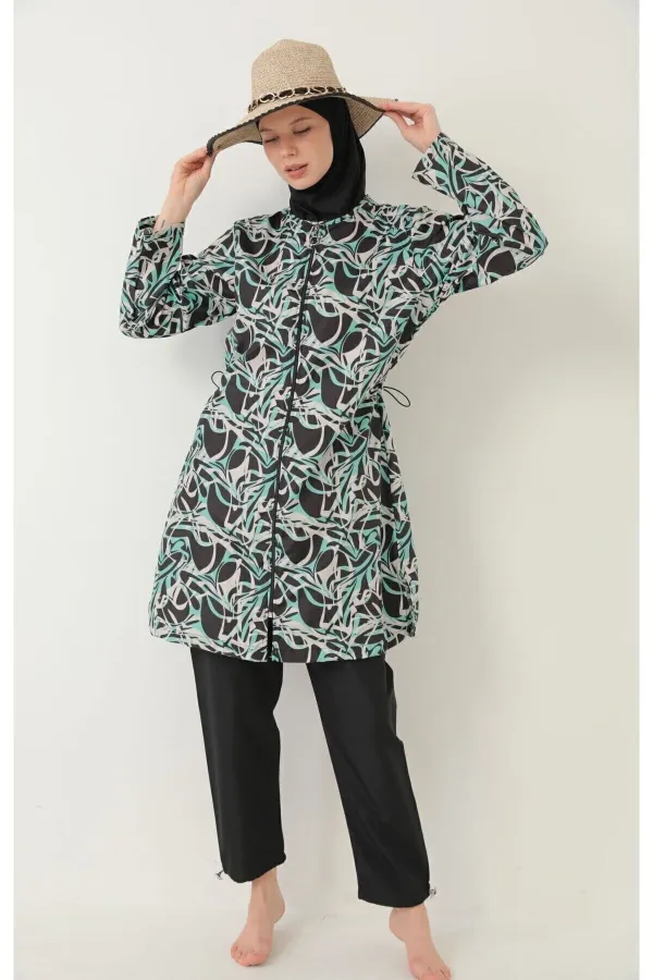 Maillot de bain hijab intégral Parachute vert et noir