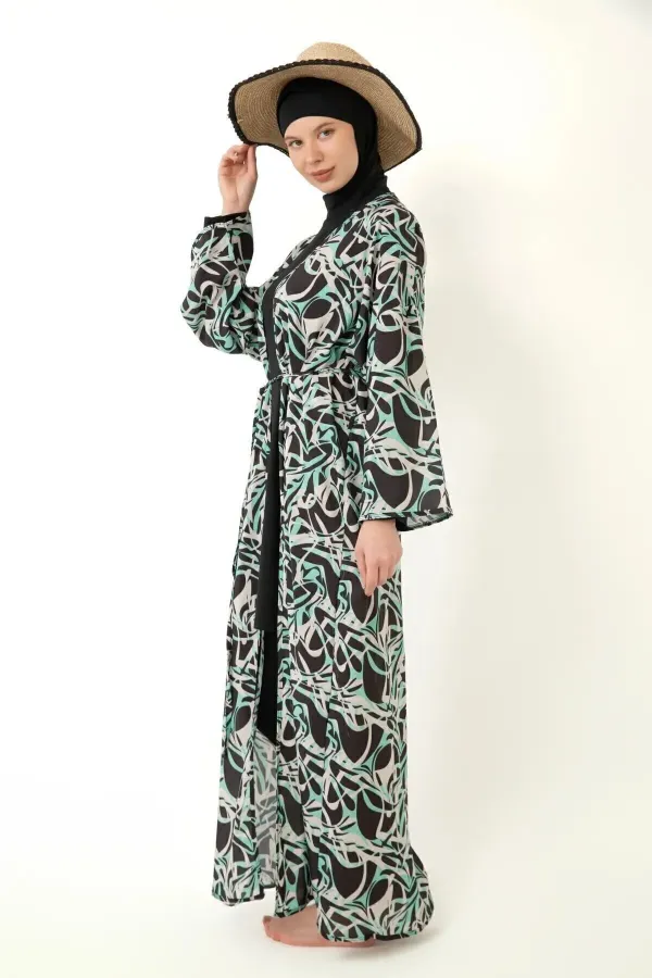 Pareo Fully Covered Hijab Swimsuit Lycra Fabric Black Green