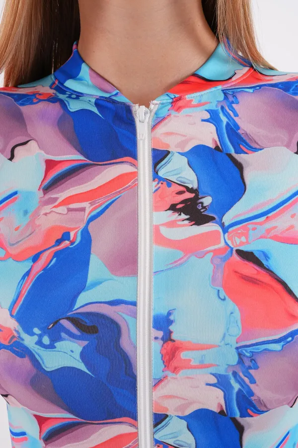 Fermuarlı Uzun kollu Yüzücü Mayosu Tulum mayo