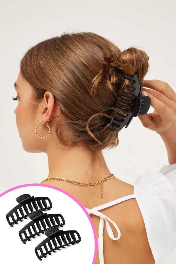 3’lü Siyah Büyük Boy Kaydırmaz Mandal Toka Seti