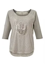 Dantelli Payetli Bluz - Gri
