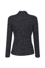 Glittery Slim Turtleneck T-Shirt - Black