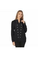 Düğme Detaylı Bluz - Siyah