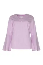 Çizgili Kolu Volan Bluz - Pembe