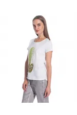 Baskılı Taşlı Tişört - Beyaz